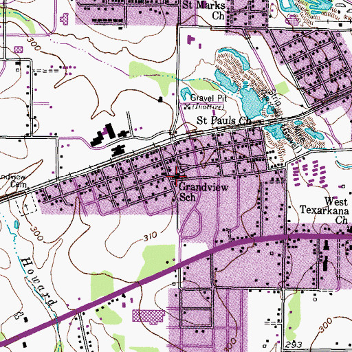 Topographic Map of Grandview School, TX