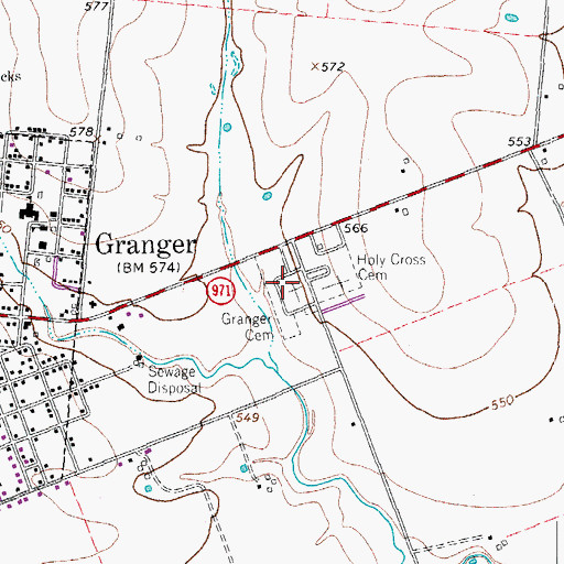 Topographic Map of Granger Cemetery, TX