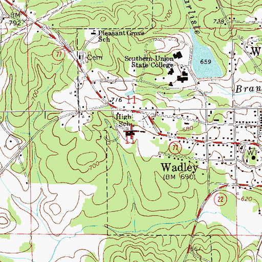 Topographic Map of Wadley High School, AL