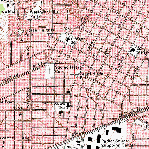 Topographic Map of Grant Street Park, TX
