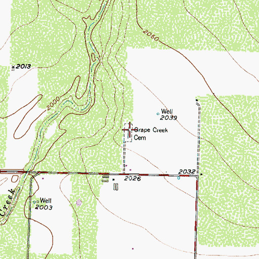 Topographic Map of Grape Creek Cemetery, TX