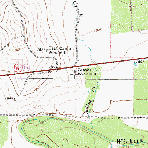 Topographic Map of Graves Windmill, TX