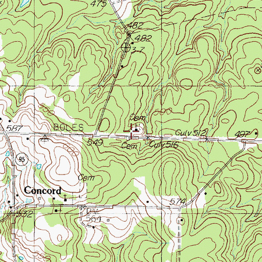 Topographic Map of Grealey Church, TX