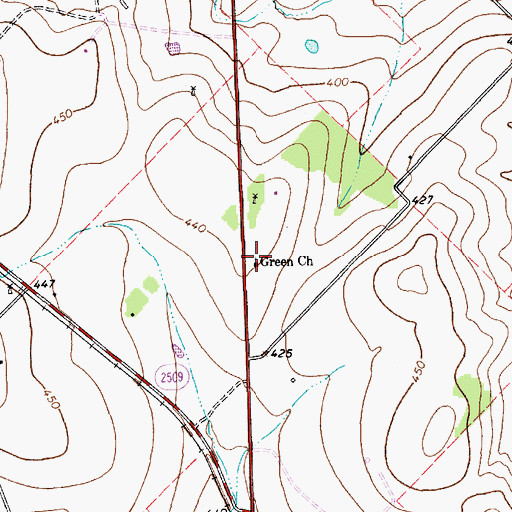 Topographic Map of Green Church, TX