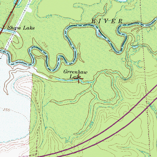 Topographic Map of Greenhaw Lake, TX