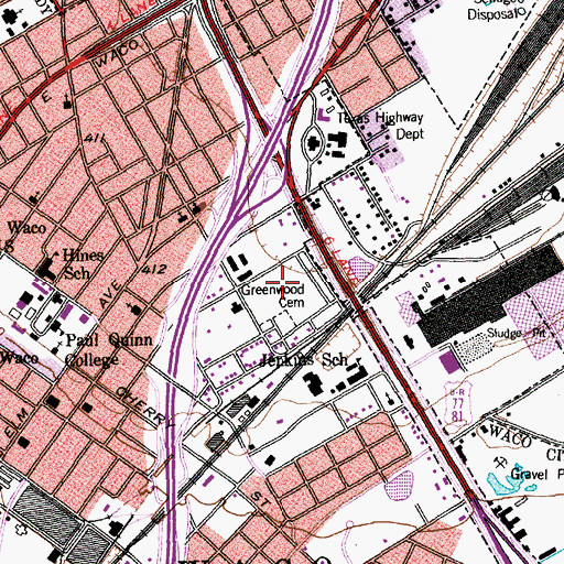 Topographic Map of Greenwood Cemetery, TX
