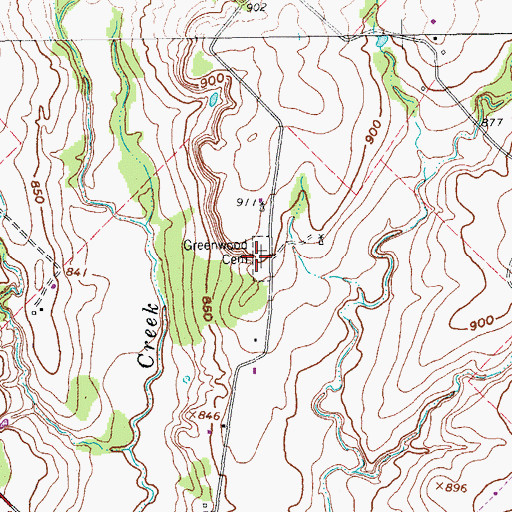 Topographic Map of Greenwood Cemetery, TX
