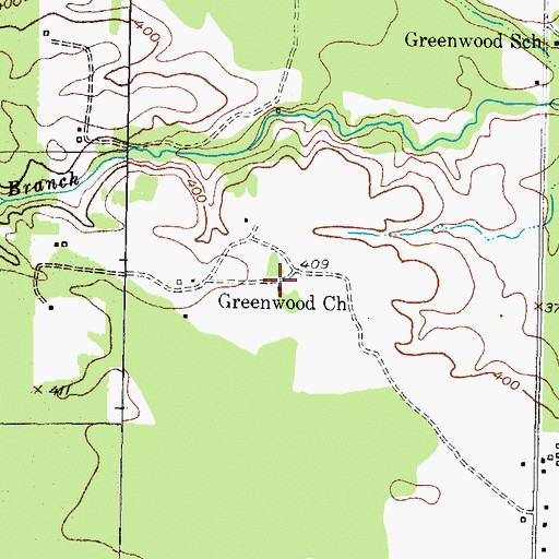 Topographic Map of Greenwood Church, TX