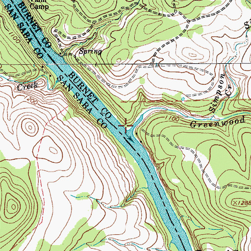 Topographic Map of Greenwood Creek, TX