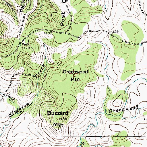 Topographic Map of Greenwood Mountain, TX