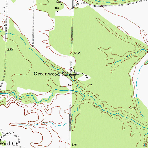 Topographic Map of Greenwood School, TX