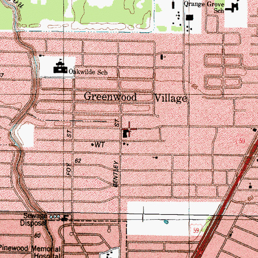 Topographic Map of Greenwood Village Church, TX