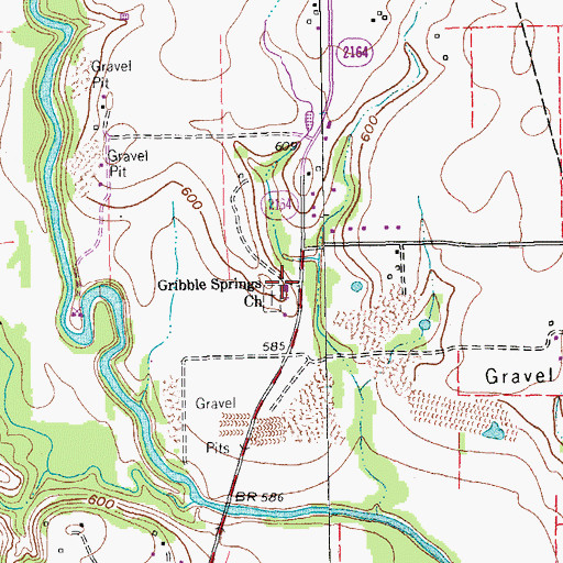 Topographic Map of Gribble Springs Church, TX