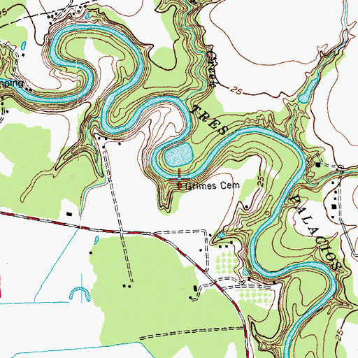 Topographic Map of Grimes Cemetery, TX