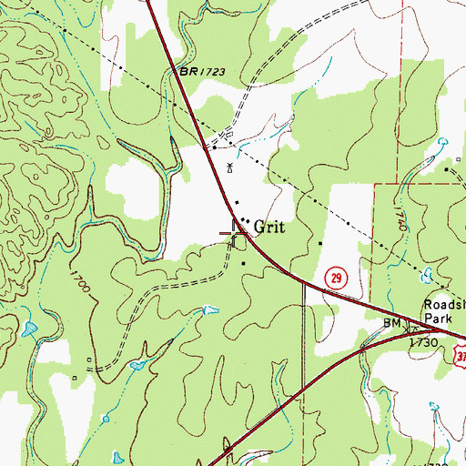 Topographic Map of Grit, TX