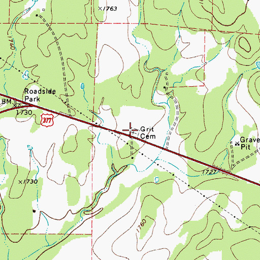 Topographic Map of Grit Cemetery, TX