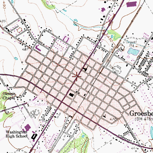 Topographic Map of Groesbeck, TX