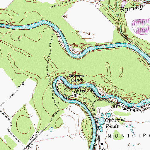 Topographic Map of Grovers Bend, TX