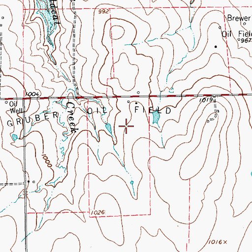 Topographic Map of Gruber Oil Field, TX