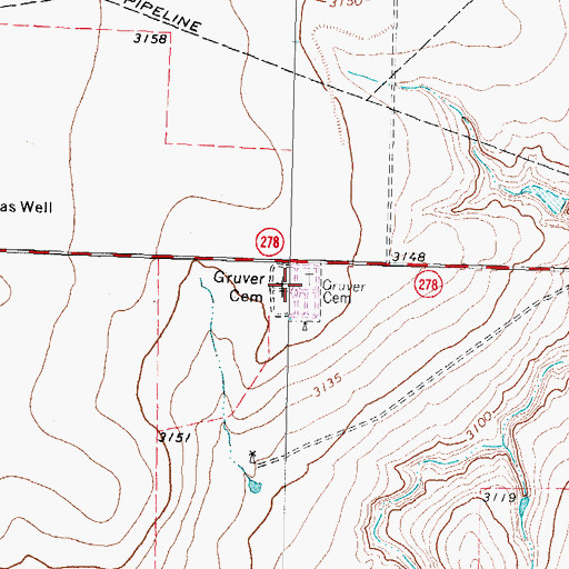 Topographic Map of Gruver Cemetery, TX