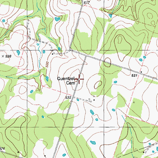 Topographic Map of Guentzel Cemetery, TX