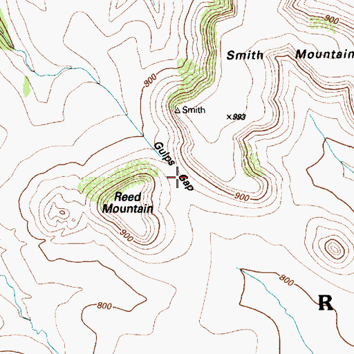 Topographic Map of Gulps Gap, TX