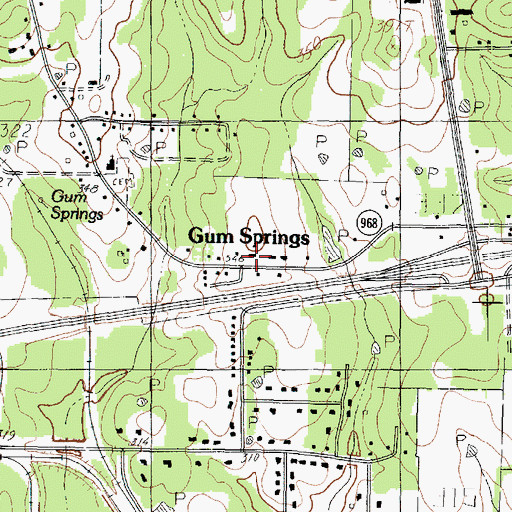 Topographic Map of Gum Springs, TX