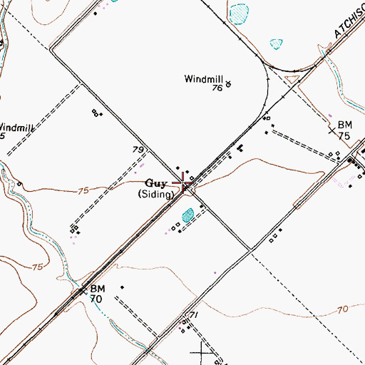 Topographic Map of Guy, TX