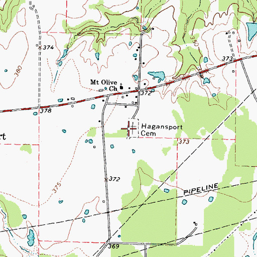 Topographic Map of Hagansport Cemetery, TX