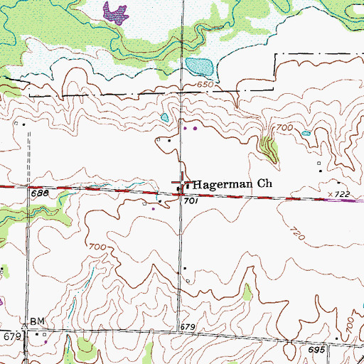 Topographic Map of Hagerman Church, TX