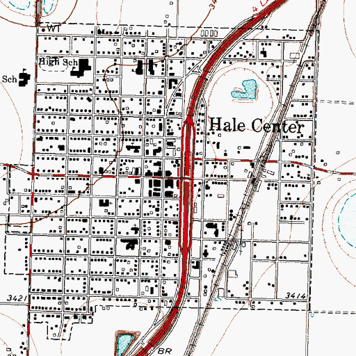 Topographic Map of Hale Center, TX