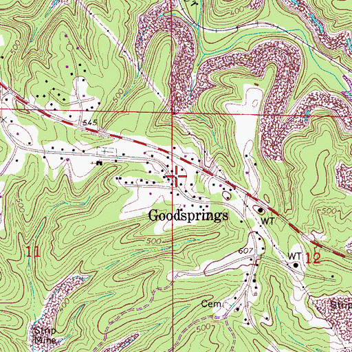 Topographic Map of Goodsprings Mine, AL