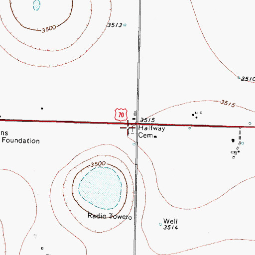 Topographic Map of Halfway Cemetery, TX