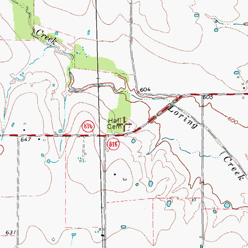 Topographic Map of Hall Cemetery, TX