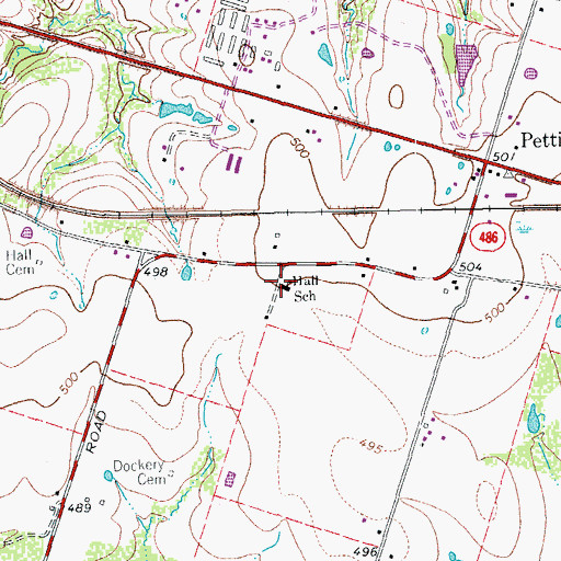 Topographic Map of Hall School, TX