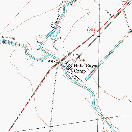 Topographic Map of Halls Bayou Camp, TX