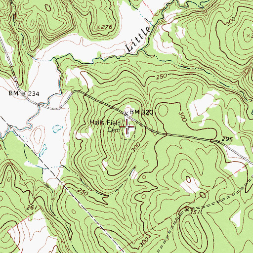 Topographic Map of Halls Field Cemetery, TX