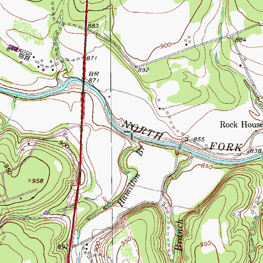 Topographic Map of Hamilton Branch, TX