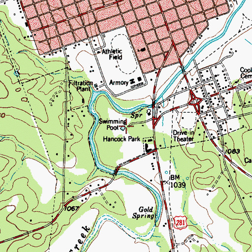 Topographic Map of Hancock Park, TX
