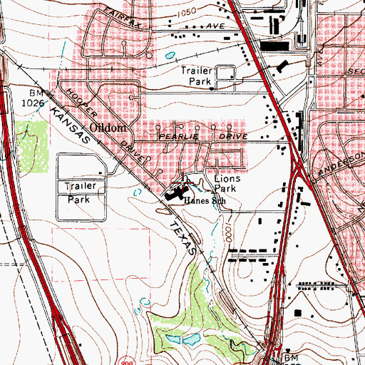 Topographic Map of Hanes School, TX