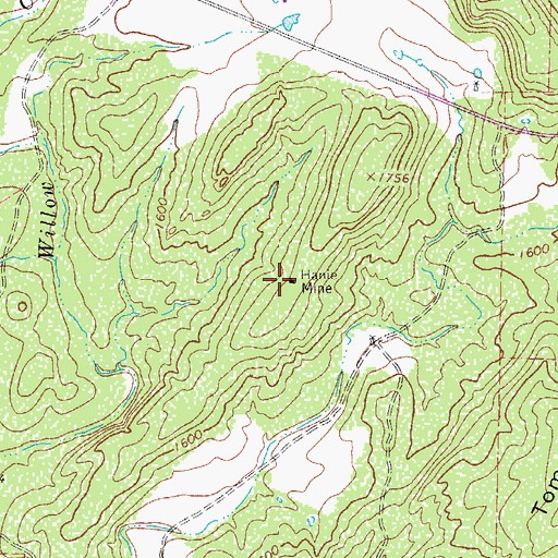 Topographic Map of Hanie Mine, TX