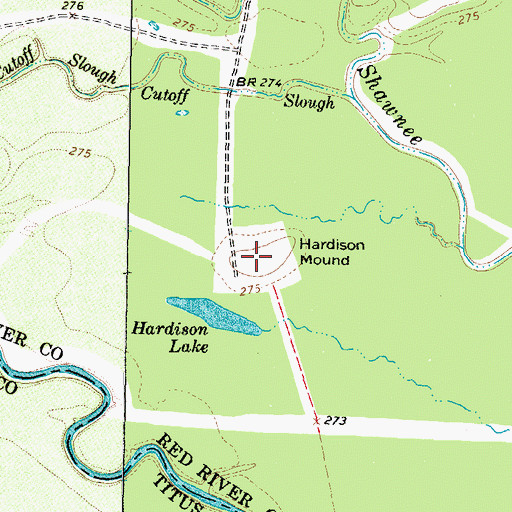Topographic Map of Hardison Mound, TX