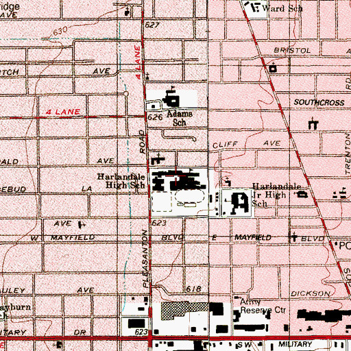 Topographic Map of Harlandale High School, TX