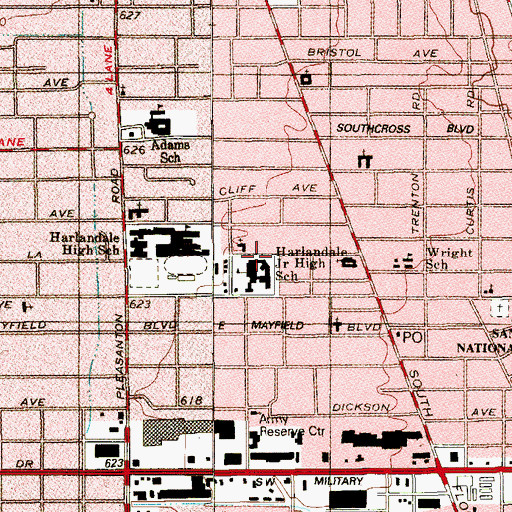 Topographic Map of Harlandale Middle School, TX