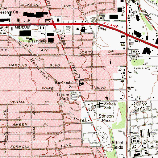 Topographic Map of Harlandale School, TX