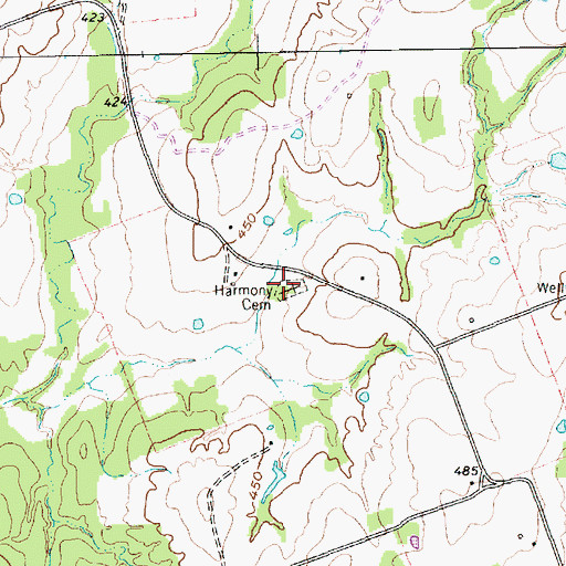 Topographic Map of Harmony Cemetery, TX