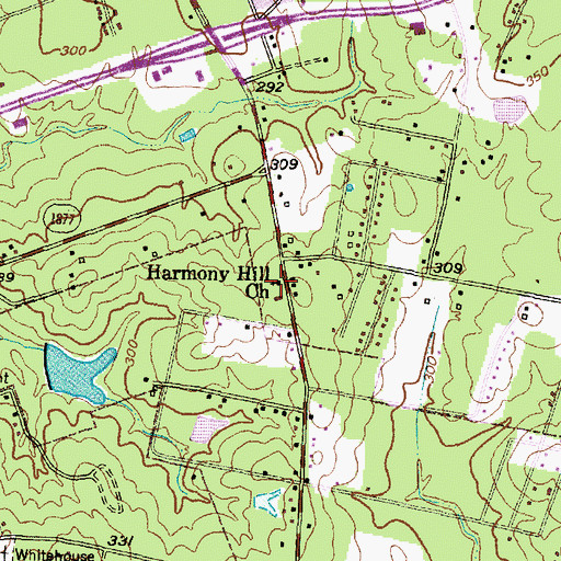 Topographic Map of Harmony Hill Church, TX