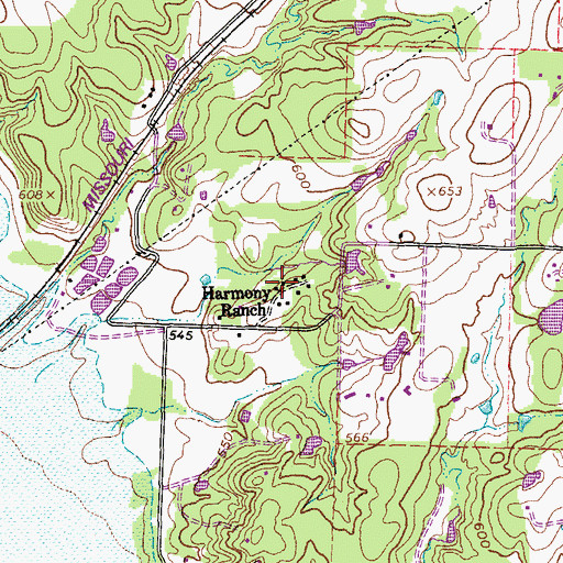 Topographic Map of Harmony Ranch, TX