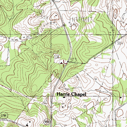 Topographic Map of Harris Chapel, TX