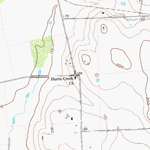 Topographic Map of Harris Creek Church, TX